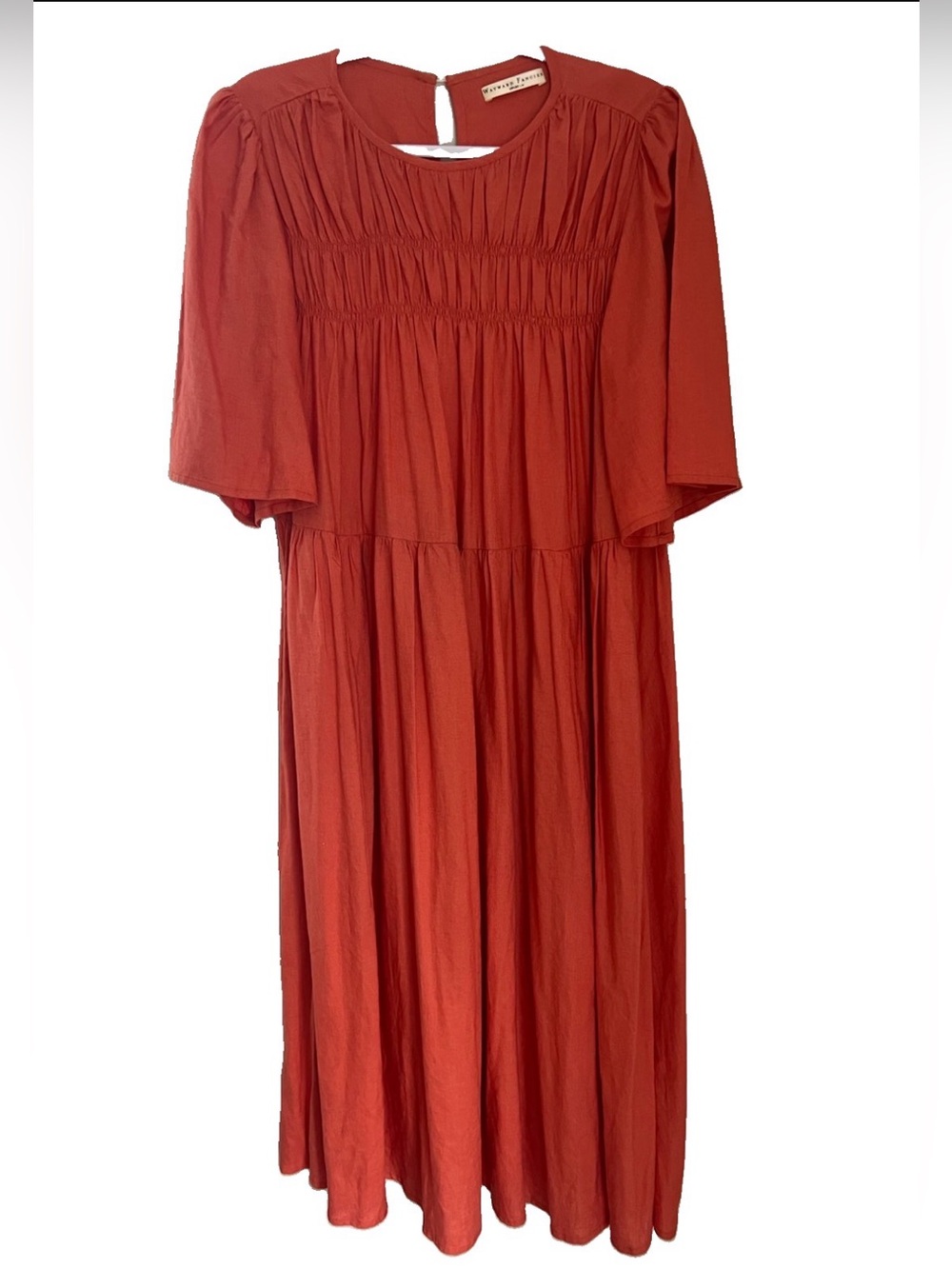 Wayward Fancies Eshakti Midi Dress Women’s L/14 Orange Linen Blend *Missing Slip